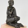 Art Deco bronzen boekensteunen sater faun en nimf