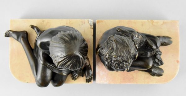 Art Deco bronze bookends lady and satyr