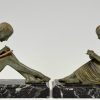 Art Deco bronze bookends man writing, lady reading