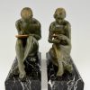 Art Deco bronze bookends man writing, lady reading