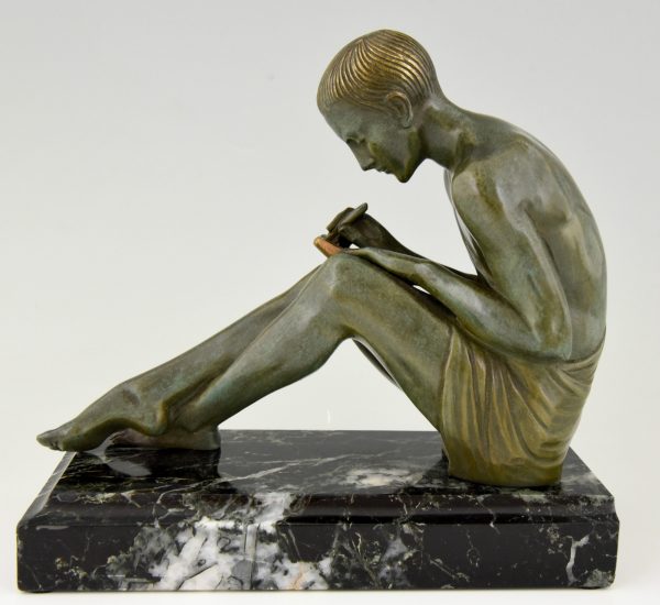 Art Deco bronze bookends man writing, lady reading