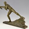 Art Deco sculpture bronze homme tirant une corde