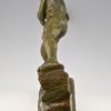 Art Deco sculpture bronze homme tirant une corde