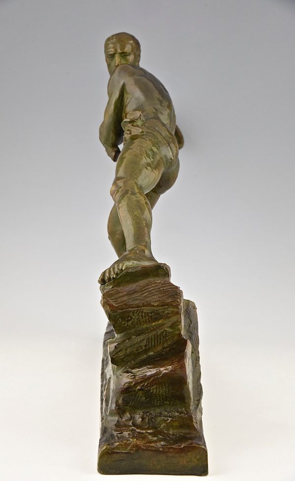 Art Deco bronze of an athletic man with rope