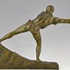 Art Deco sculpture bronze homme tirant une corde