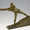 Art Deco sculpture bronze homme tirant une corde