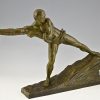 Art Deco bronze of an athletic man with rope