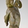 Art Deco sculpture bronze homme tirant une corde