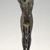 Art Deco bronze sculpture athletic man with palm leaf Victory