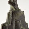 Art Deco bronze sculpture homme au feuille de palmier Victoire