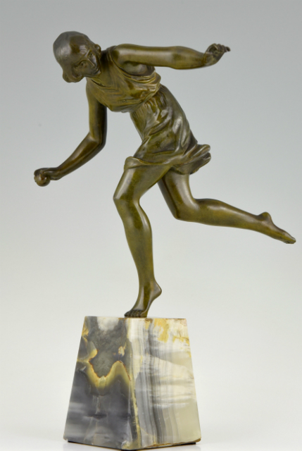 Art Deco bronzen beeld vrouw met bal