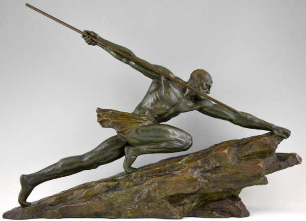 Art Deco bronze sculpture man with spear