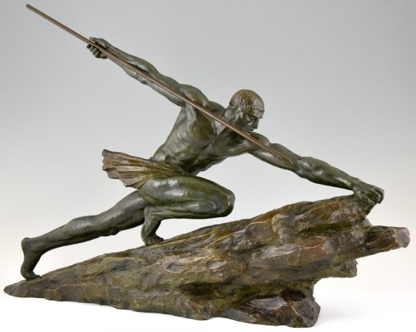 Art Deco bronze sculpture man with spear