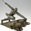 Art Deco bronze sculpture man with spear