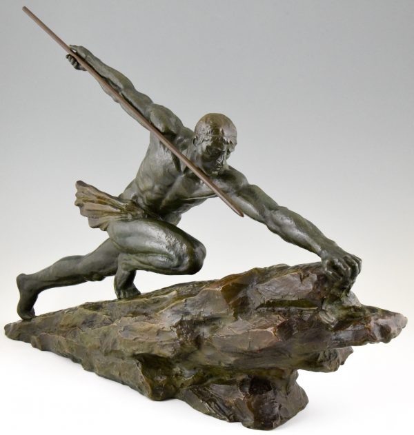 Art Deco sculpture bronze homme à la lance