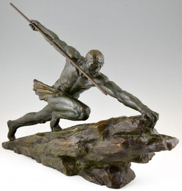 Art Deco bronze sculpture man with spear