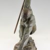 Art Deco bronze sculpture man with spear