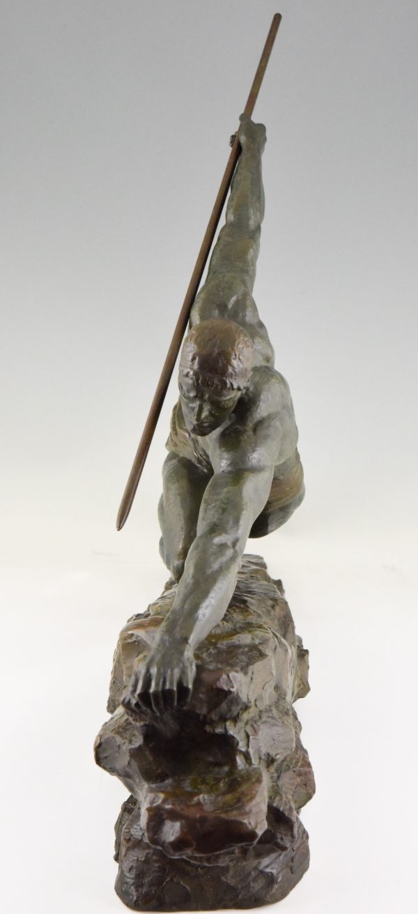 Art Deco bronze sculpture man with spear