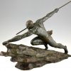 Art Deco bronzen sculptuur man met speer