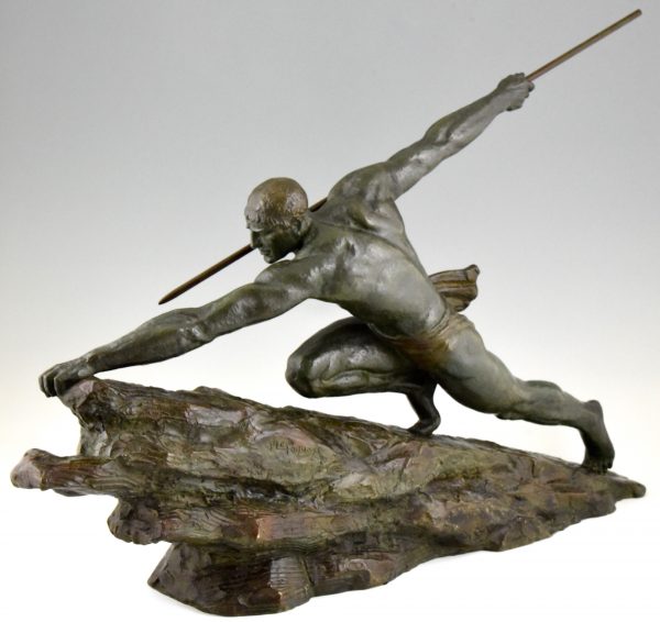 Art Deco bronze sculpture man with spear