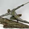 Art Deco bronze sculpture man with spear