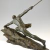 Art Deco bronze sculpture man with spear