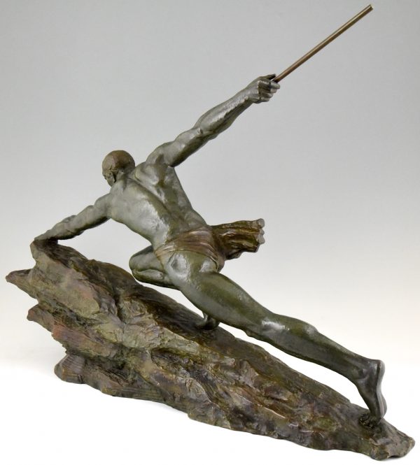 Art Deco bronze sculpture man with spear