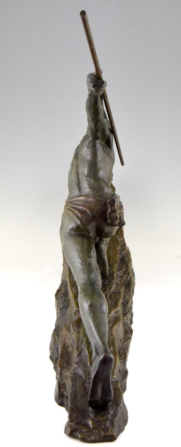 Art Deco bronze sculpture man with spear