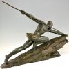 Art Deco bronze sculpture man with spear