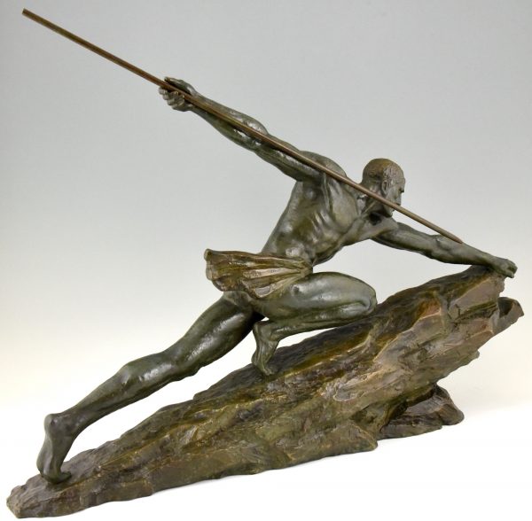 Art Deco bronze sculpture man with spear