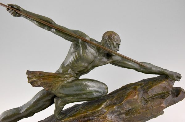 Art Deco bronze sculpture man with spear