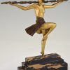 Art Deco bronze sculpture nude dancer with Thyrsus