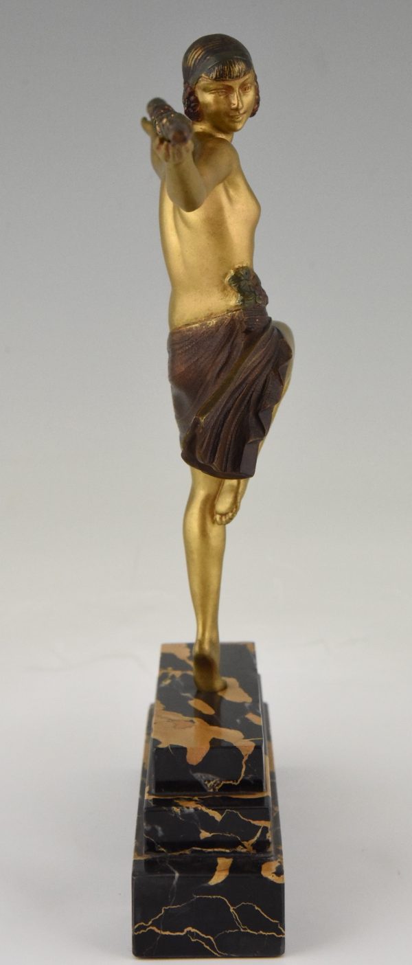 Art Deco bronze sculpture nude dancer with Thyrsus