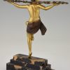 Art Deco bronze sculpture nude dancer with Thyrsus