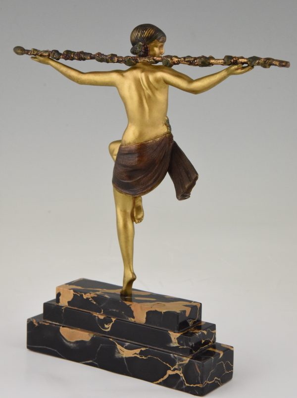 Art Deco bronze sculpture nude dancer with Thyrsus