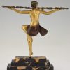 Art Deco bronze sculpture nude dancer with Thyrsus