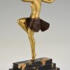 Art Deco bronze sculpture nude dancer with Thyrsus