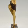 Art Deco bronze sculpture nude dancer with Thyrsus