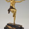 Art Deco bronze sculpture nude dancer with Thyrsus