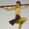 Art Deco bronze sculpture nude dancer with Thyrsus