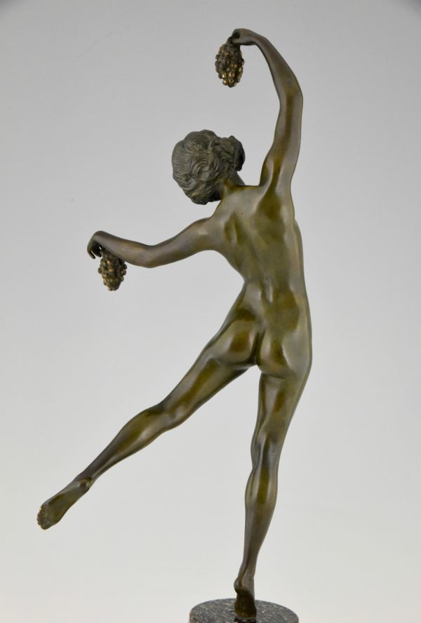 Art Deco bronze sculpture nude with grapes