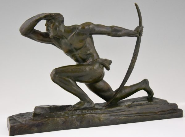 Art Deco bronze sculpture of a male archer