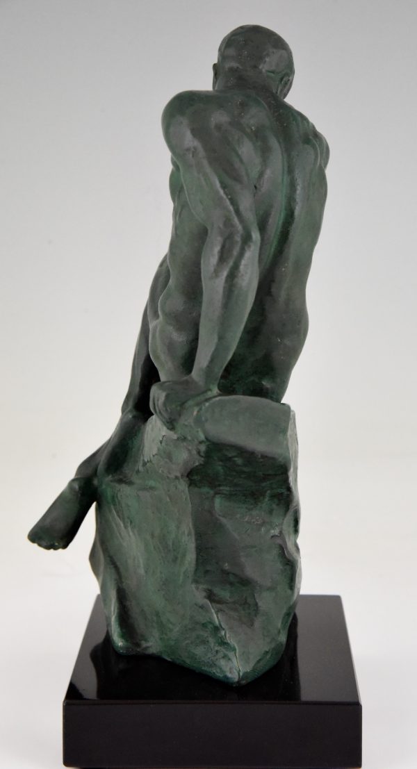 Art Deco sculpture bronze homme nu assis