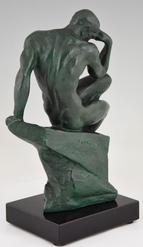 Art Deco Bronze Skulptur Männlicher Akt sitzend