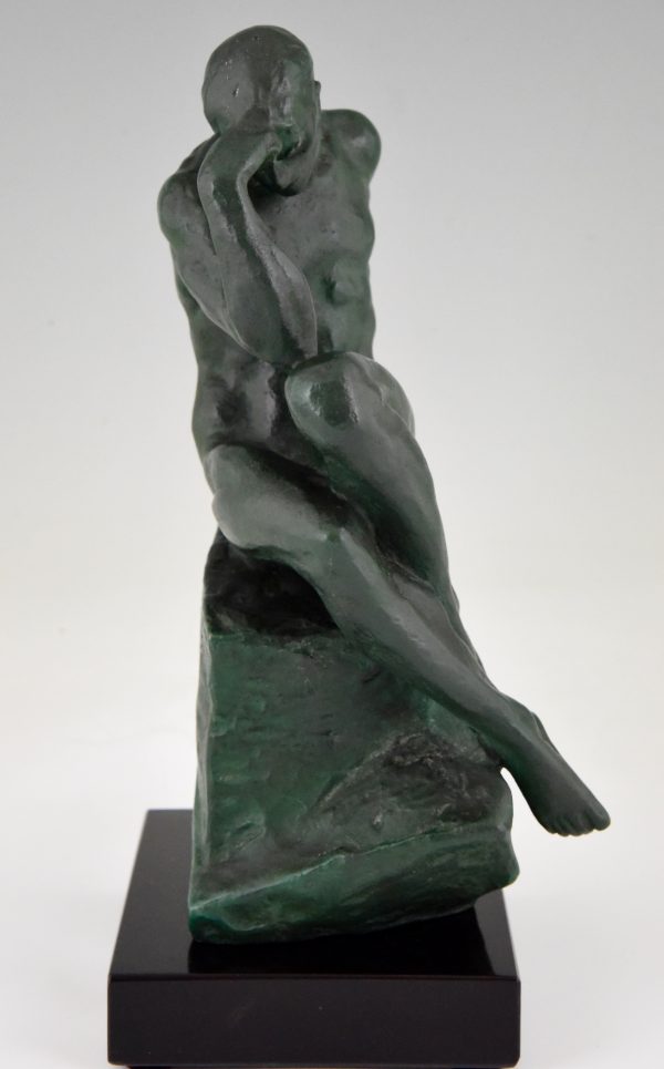Art Deco Bronze Skulptur Männlicher Akt sitzend