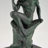 Art Deco bronzen sculptuur zittend mannelijk naakt