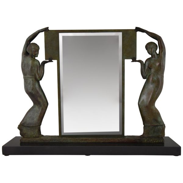 Art Deco bronzen beeld twee vrouwen met spiegel