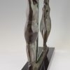 Art Deco Sculpture en bronze deux femmes tenant un mirror