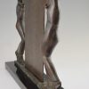 Art Deco Sculpture en bronze deux femmes tenant un mirror