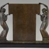 Art Deco Sculpture en bronze deux femmes tenant un mirror